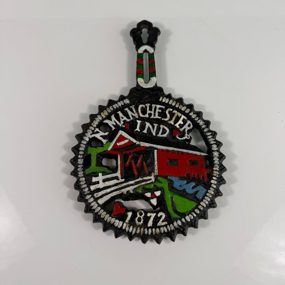 Vintage Manchester NH 1872 Cast Iron Trivet Souvenir